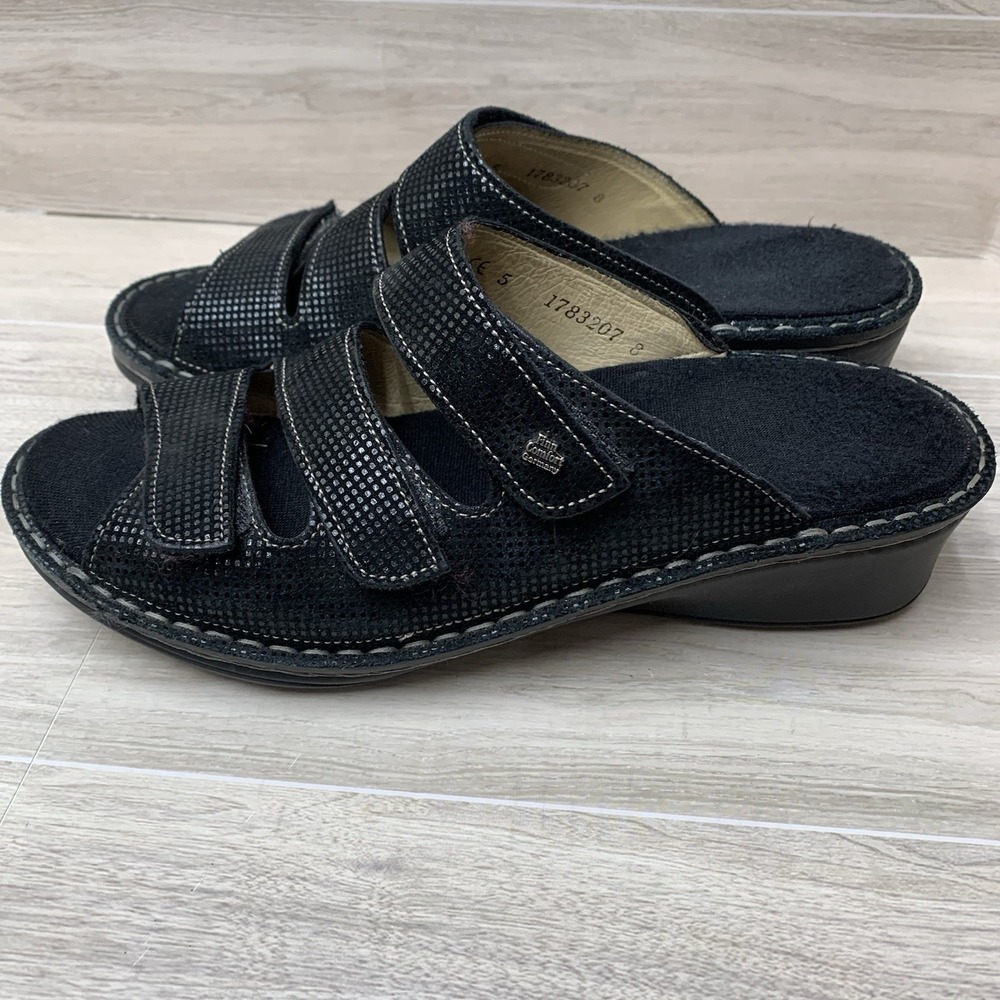 Finn Comfort Cremona Sandals Black Leather Triple Strap Comfort Shoes 5 - Picture 4 of 11